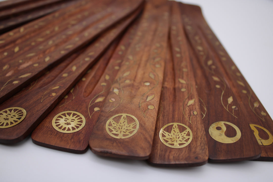 Wooden Brass Inlaid Incense Burner