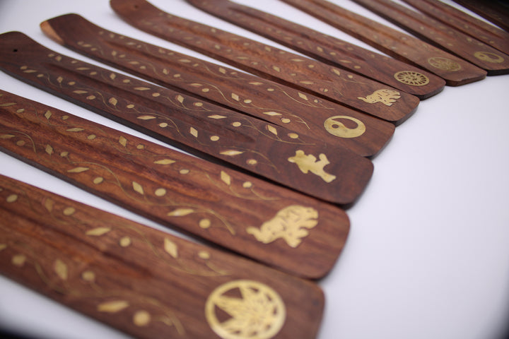 Wooden Brass Inlaid Incense Burner